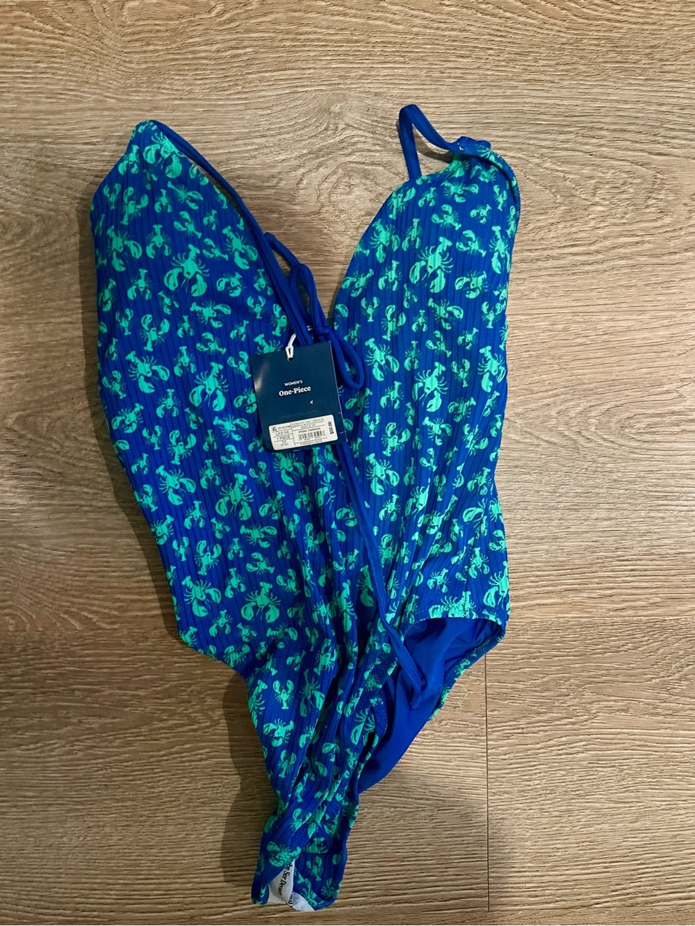 Roller Rabbit Blue One-Piece Swimsuit with Green Lobster Print NWT
